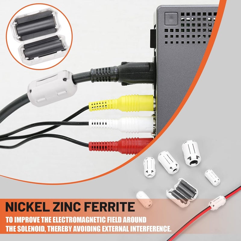 Tanstic 28Pcs White Clip-on Ferrite Ring Core RFI EMI Noise Suppressor Cable Clip for 3.5mm 5mm 7mm 9mm 13mm Diameter Cable - Image 4